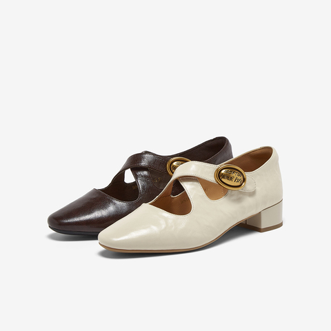 百思图2025秋季新款玛丽珍鞋时尚复古通勤粗跟女单鞋BN185CQ5