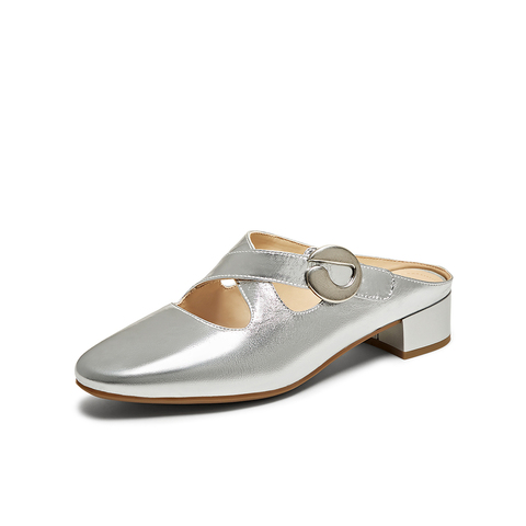 百思图2025夏季新款时尚简约休闲穆勒拖粗跟女拖鞋BN095BH5