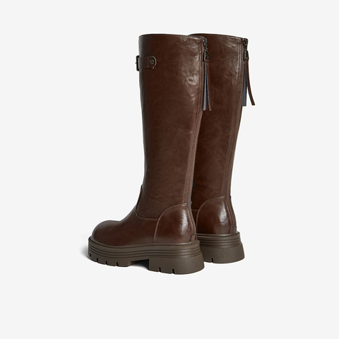 百思图2025冬季新款商场同款骑士靴街头潮流粗跟女长靴F2021DG5