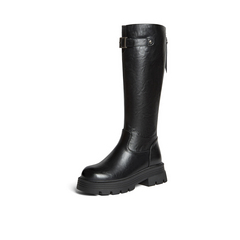 百思图2025冬季新款商场同款骑士靴街头潮流粗跟女长靴F2021DG5