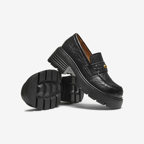 百思图2025秋季新款乐福鞋时尚复古学院风粗跟女单鞋W0811CA5