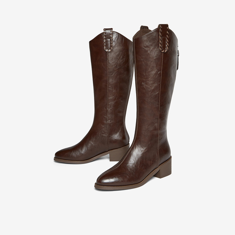 百思图2025冬季新款商场同款骑士靴时尚潮流粗跟女长靴3018DG5