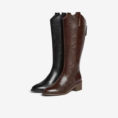 百思图2025冬季新款商场同款骑士靴时尚潮流粗跟女长靴3018DG5