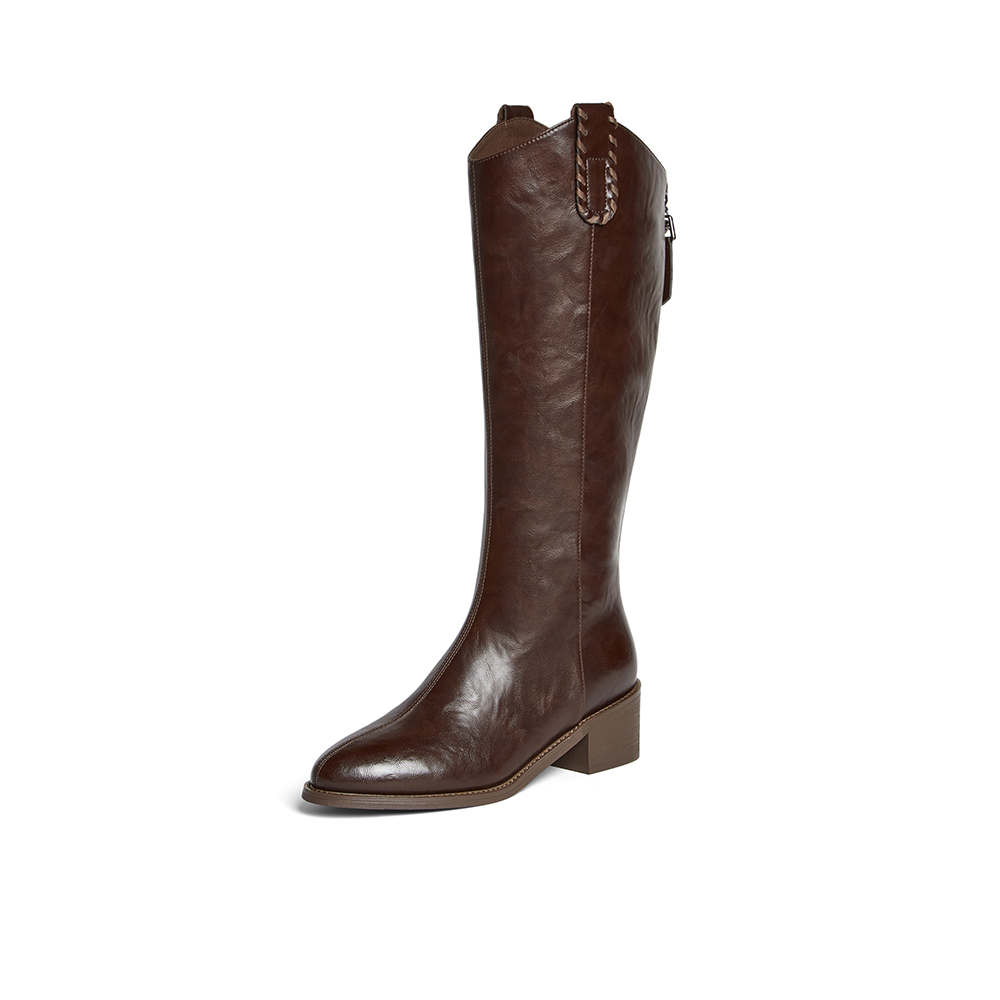 百思图2025冬季新款商场同款骑士靴时尚潮流粗跟女长靴3018DG5