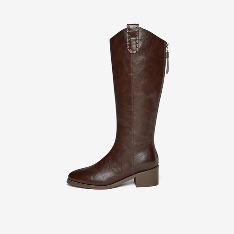 百思图2025冬季新款商场同款骑士靴时尚潮流粗跟女长靴3018DG5