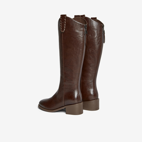 百思图2025冬季新款商场同款骑士靴时尚潮流粗跟女长靴3018DG5