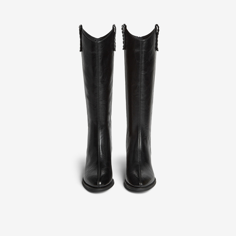 百思图2025冬季新款商场同款骑士靴时尚潮流粗跟女长靴3018DG5