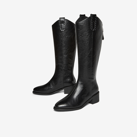 百思图2025冬季新款商场同款骑士靴时尚潮流粗跟女长靴3018DG5