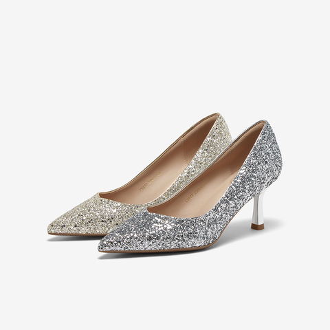 百思图2025秋季新款商场同款浅口单鞋时尚细高跟尖头女鞋CU072CQ5