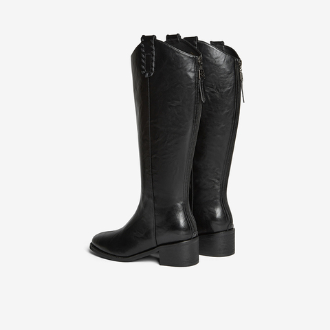 百思图2025冬季新款商场同款骑士靴时尚潮流粗跟女长靴3018DG5