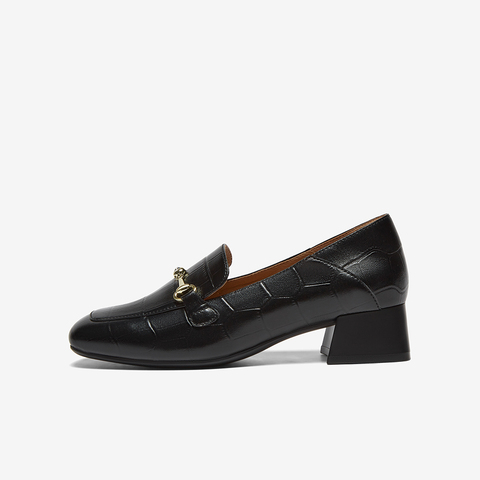 百思图2025秋季新款乐福鞋时尚复古通勤粗跟方头女单鞋TL527CA5