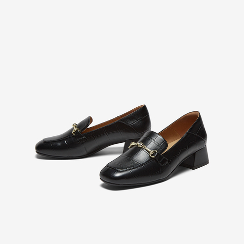 百思图2025秋季新款乐福鞋时尚复古通勤粗跟方头女单鞋TL527CA5