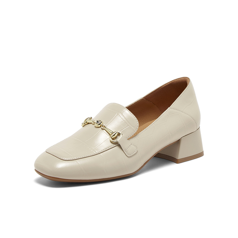 百思图2025秋季新款乐福鞋时尚复古通勤粗跟方头女单鞋TL527CA5