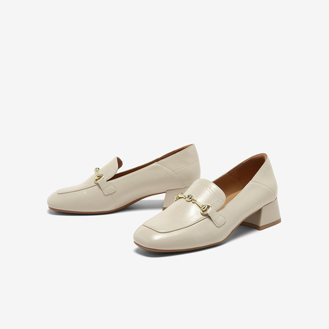 百思图2025秋季新款乐福鞋时尚复古通勤粗跟方头女单鞋TL527CA5