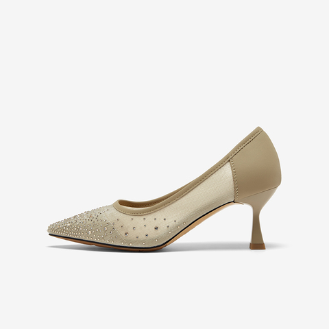 百思图2025夏季新款时尚潮流通勤细高跟浅口尖头女单鞋K3280BQ5