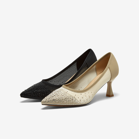 百思图2025夏季新款时尚潮流通勤细高跟浅口尖头女单鞋K3280BQ5