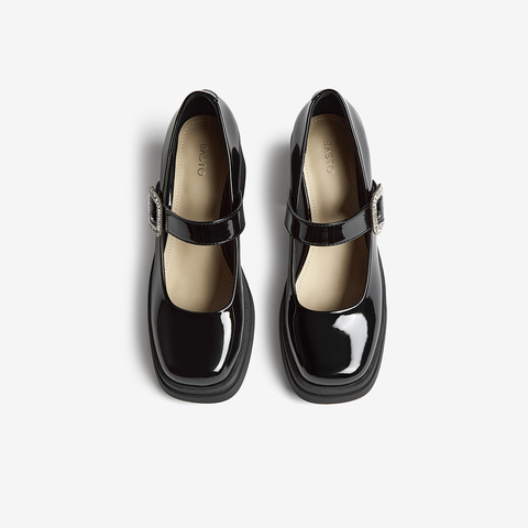 百思图2025秋季新款玛丽珍鞋时尚潮流通勤粗高跟女单鞋W3791CQ5