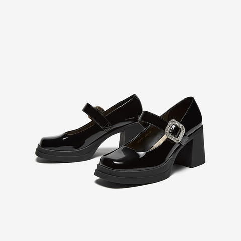 百思图2025秋季新款玛丽珍鞋时尚潮流通勤粗高跟女单鞋W3791CQ5