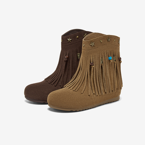 百思图2025冬季新款流苏靴时尚潮流街头平跟女短靴K5015DZ5