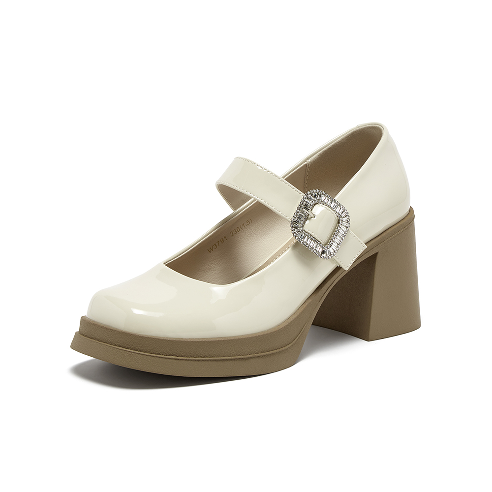 百思图2025秋季新款玛丽珍鞋时尚潮流通勤粗高跟女单鞋W3791CQ5