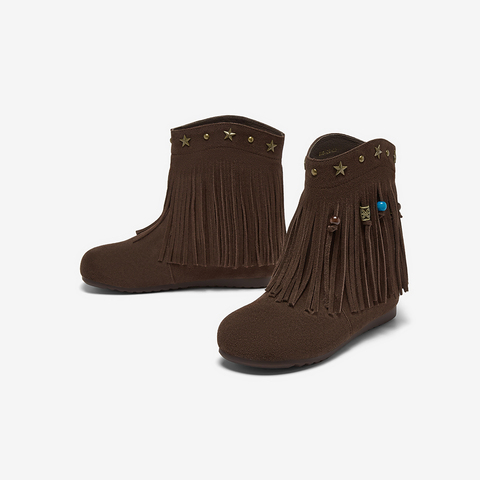 百思图2025冬季新款流苏靴时尚潮流街头平跟女短靴K5015DZ5