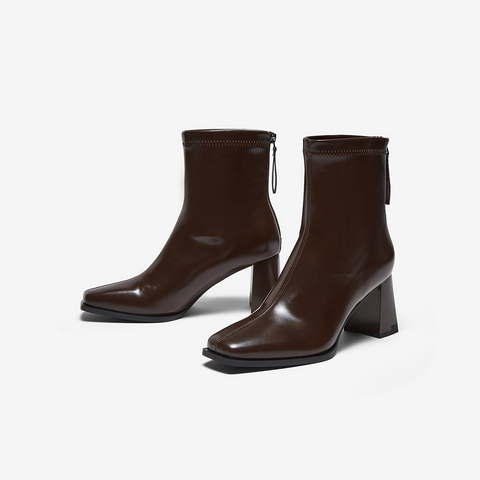 百思图2025冬季新款商场同款时装靴时尚方头粗跟女中靴B2812DZ5