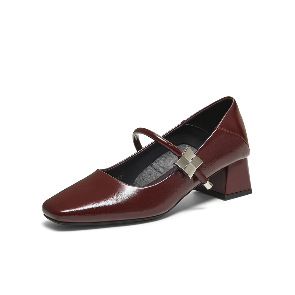 百思图2025秋季新款玛丽珍鞋时尚简约法式方头女单鞋B5287CQ5