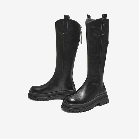 百思图2025冬季新款商场同款骑士靴时尚潮流街头女长靴BV016DG5