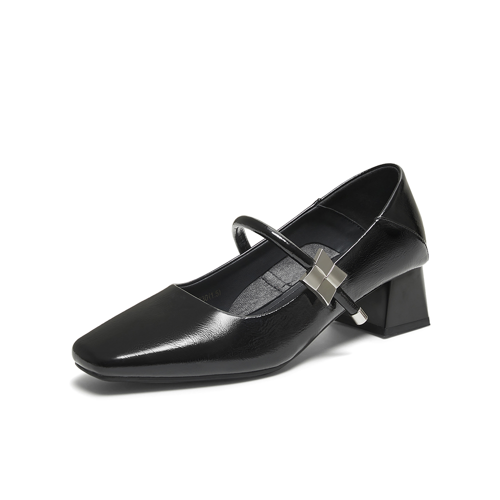 百思图2025秋季新款玛丽珍鞋时尚简约法式方头女单鞋B5287CQ5