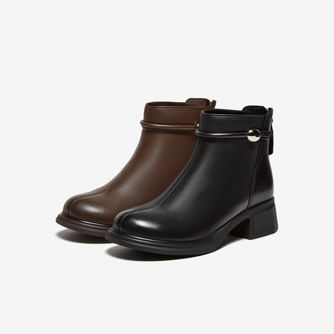 百思图2025冬季新款商场同款时装靴时尚简约通勤女短靴W1711DD5