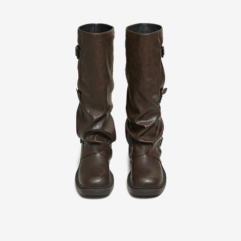 百思图2025冬季新款裤筒靴时尚街头潮流粗跟女长靴B8605DG5