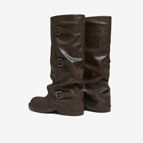 百思图2025冬季新款裤筒靴时尚街头潮流粗跟女长靴B8605DG5