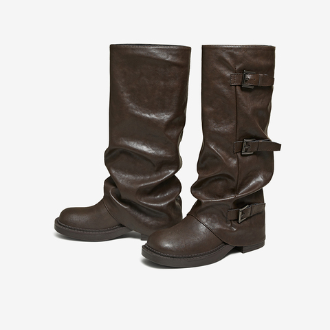 百思图2025冬季新款裤筒靴时尚街头潮流粗跟女长靴B8605DG5