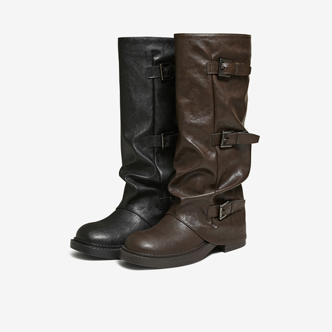 百思图2025冬季新款裤筒靴时尚街头潮流粗跟女长靴B8605DG5