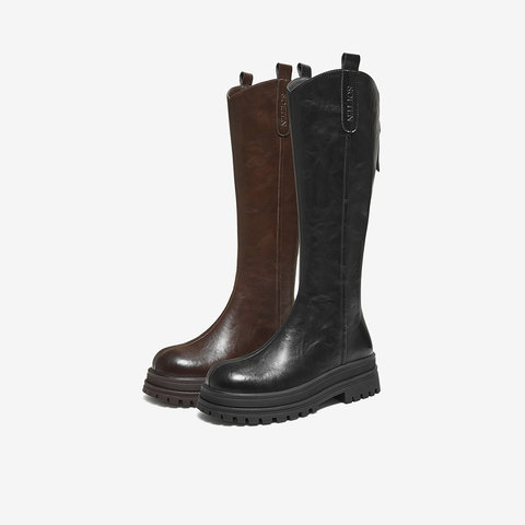 百思图2025冬季新款商场同款骑士靴时尚潮流街头女长靴BV016DG5