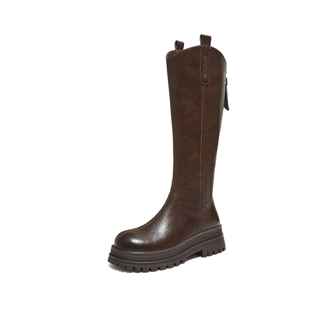 百思图2025冬季新款商场同款骑士靴时尚潮流街头女长靴BV016DG5