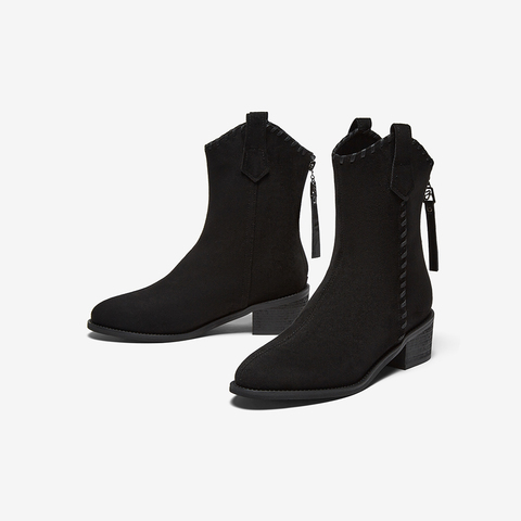 百思图2025冬季新款商场同款时装靴时尚潮流粗跟女中靴F3015DZ5