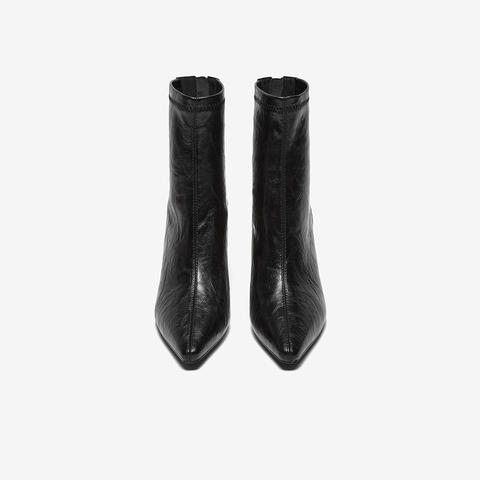 百思图2025冬季新款时装靴简约潮流细高跟尖头女短靴F5303DZ5