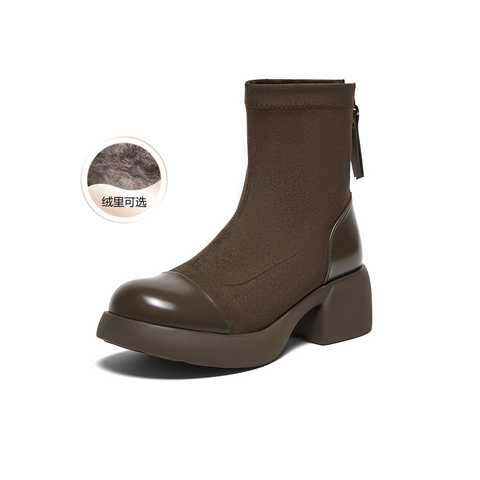 百思图2025冬季新款商场同款时装靴时尚通勤粗跟女中靴O3982DZ5