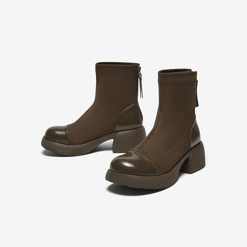 百思图2025冬季新款商场同款时装靴时尚通勤粗跟女中靴O3982DZ5