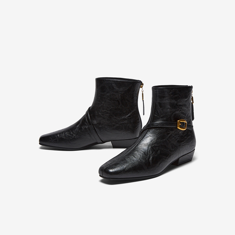 百思图2025冬季新款商场同款时装靴时尚通勤粗跟女短靴靴F3051DD5