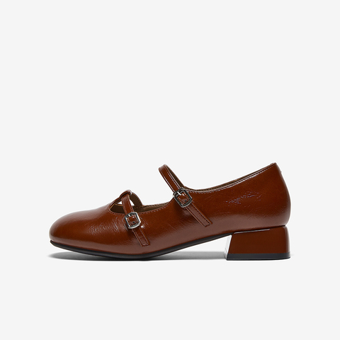 百思图2025秋季新款玛丽珍鞋时尚潮流复古粗跟女单鞋W0722CQ5