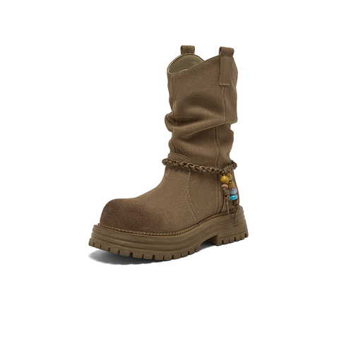 百思图2025冬季新款商场同款时装靴靴时尚堆堆靴女中靴W0712DZ5