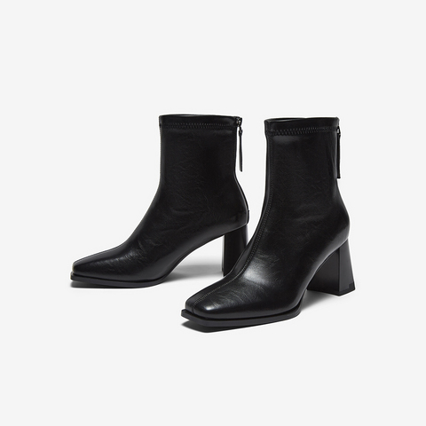 百思图2025冬季新款商场同款时装靴时尚方头粗跟女中靴B2812DZ5