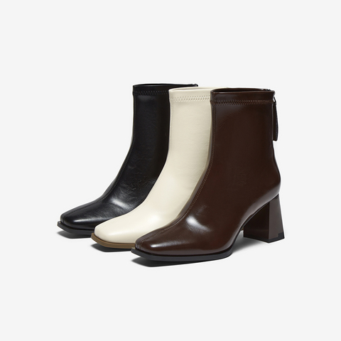 百思图2025冬季新款商场同款时装靴时尚方头粗跟女中靴B2812DZ5