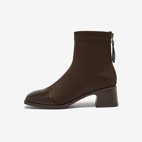 百思图2025冬季新款商场同款时装靴时尚简约方头女短靴O3957DD5