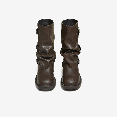 百思图2025冬季新款裤筒靴时尚潮流街头粗跟女中靴B8603DZ5