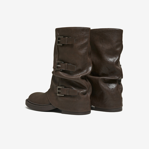 百思图2025冬季新款裤筒靴时尚潮流街头粗跟女中靴B8603DZ5