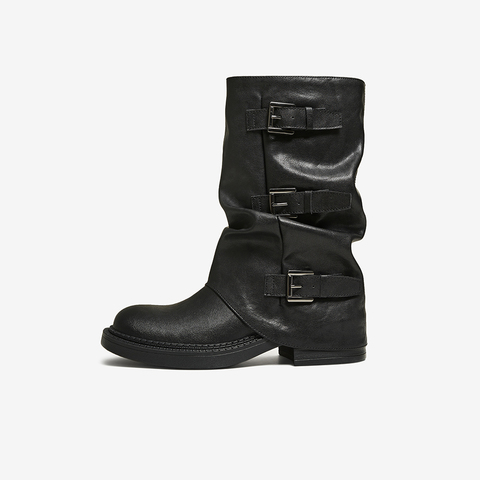 百思图2025冬季新款裤筒靴时尚潮流街头粗跟女中靴B8603DZ5