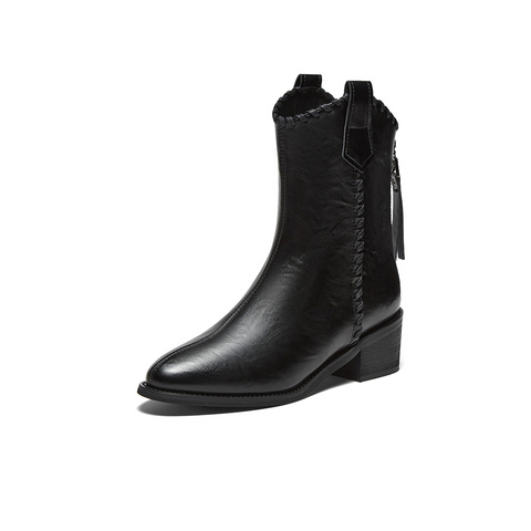 百思图2025冬季新款商场同款时装靴时尚潮流粗跟女中靴F3013DZ5